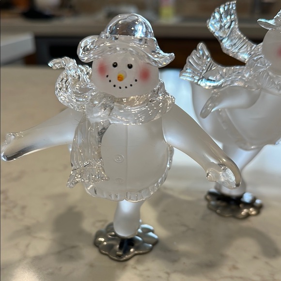 “Vintage Frosted Glass Skating Snowman Figurines – Set of 3, - Picture 2 of 16